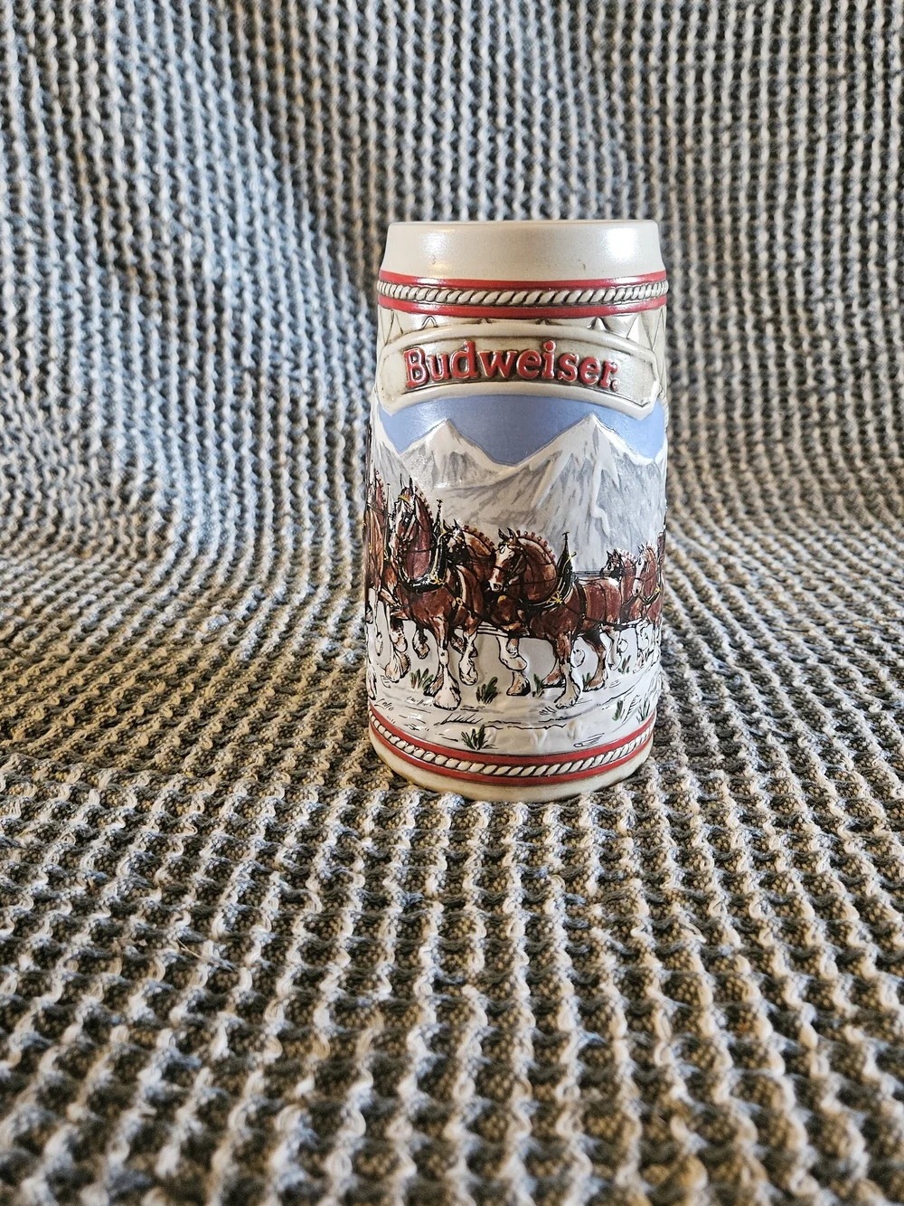 Budweiser Red White Blue Clydesdale Ceramic Stein